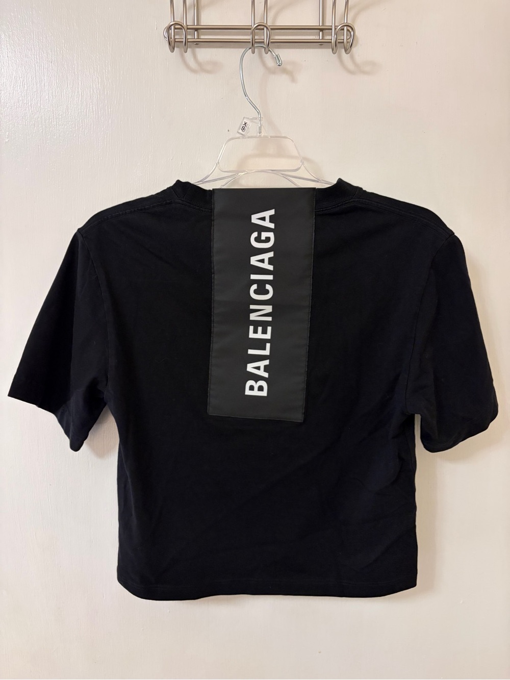 Balenciaga Black Crop Tee with Vertical Back Logo